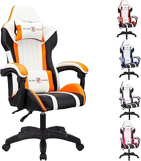 T-THREE.Ergonomic Leather Gaming Chair Height Adjustable with Headrest and Lumbar Support(Orange)