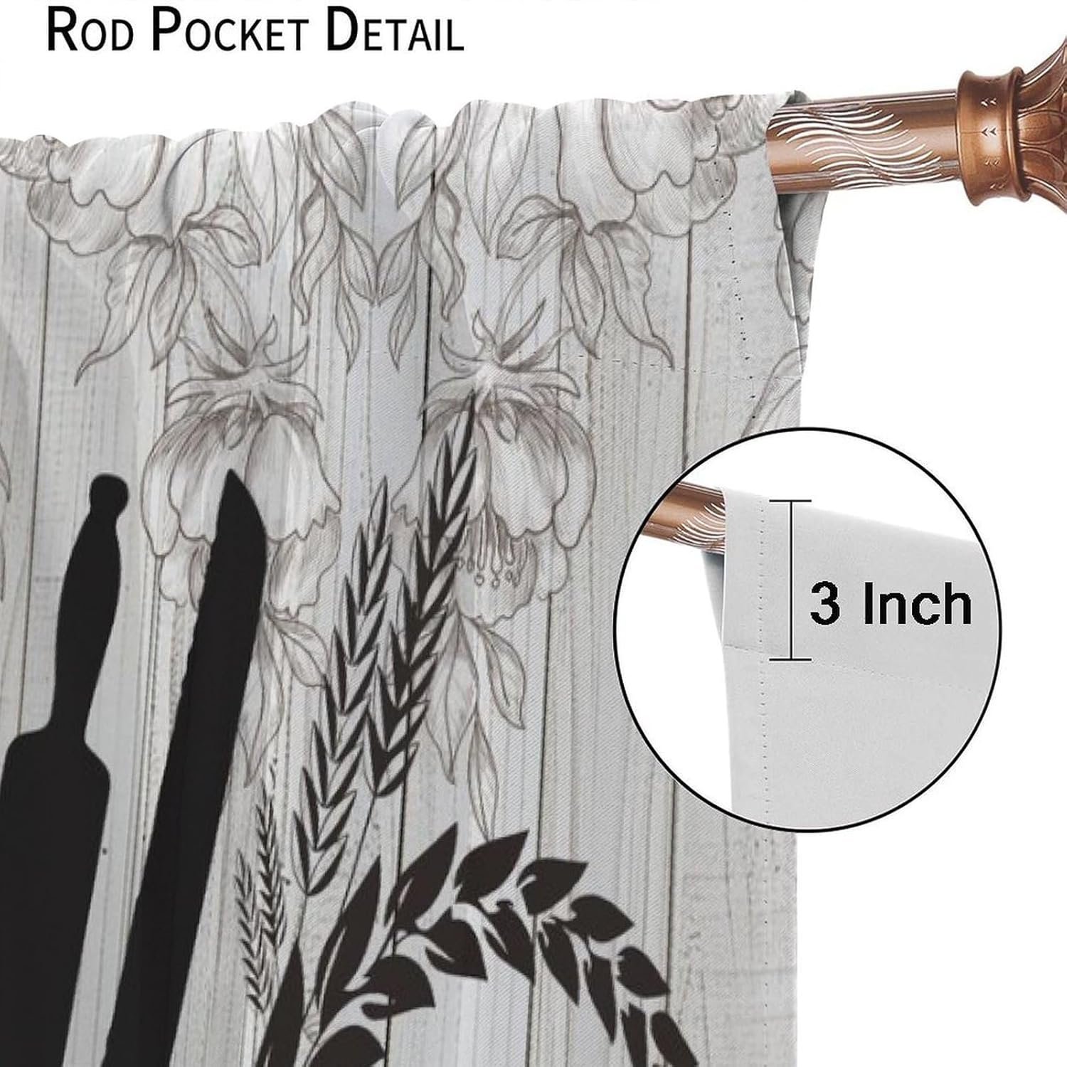 Rustic Farmhouse Kitchen Blackout Curtains Witty Black Quotes White Wood Panel Kitchen Elements Rice Grain Silhouettes Rod Pocket Window Treatments for Bedroom Living Dining Office Cafe 42"W X 45"L