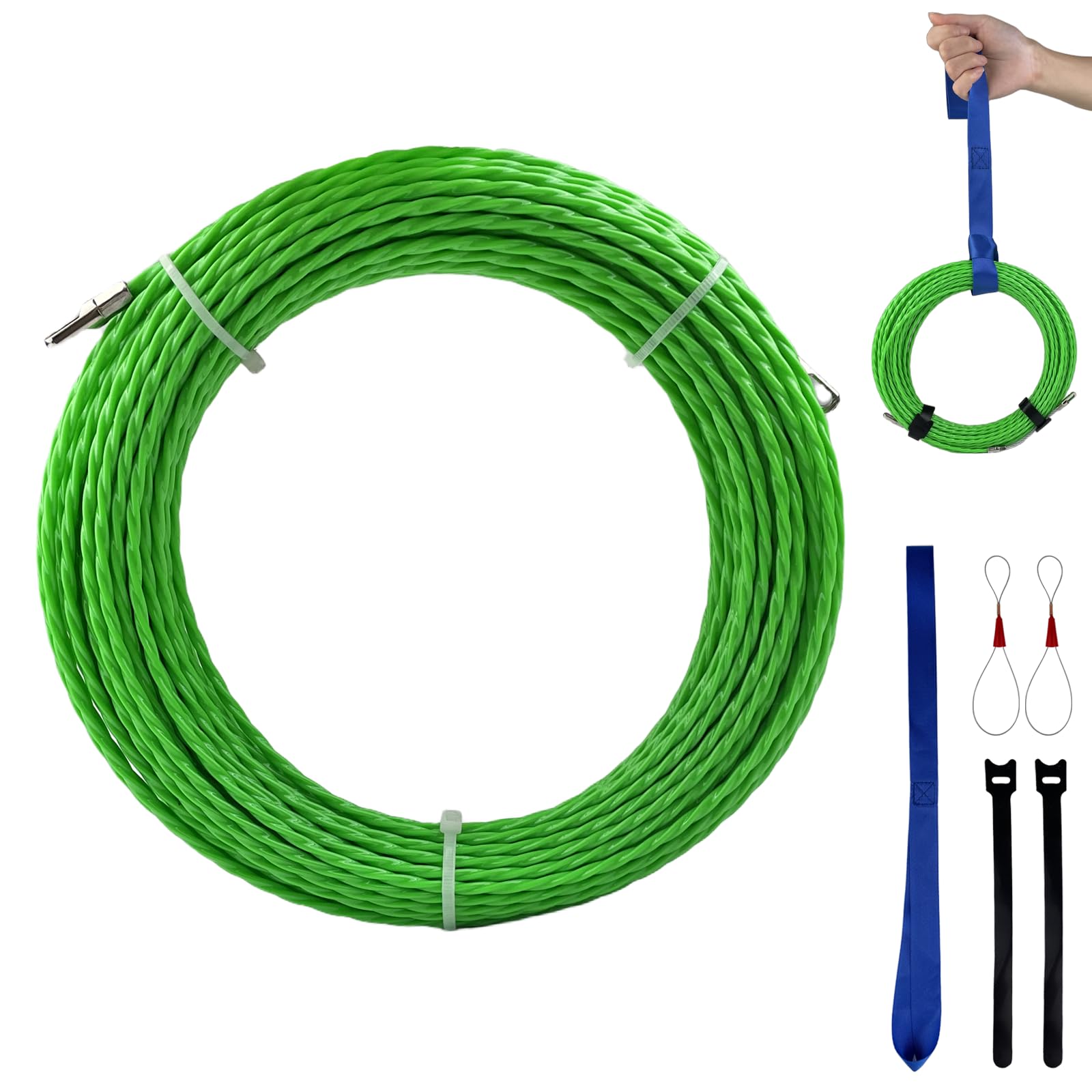 Sonda Passacavi 30m, Diametro 4mm, Sonda Elettricista Professionale, Sonda Tiracavi con 2 Molla di Guida, Estrattore Cavi Elettricista, Sonde Tiracavi per Inserimento ed Estrazione Cavi