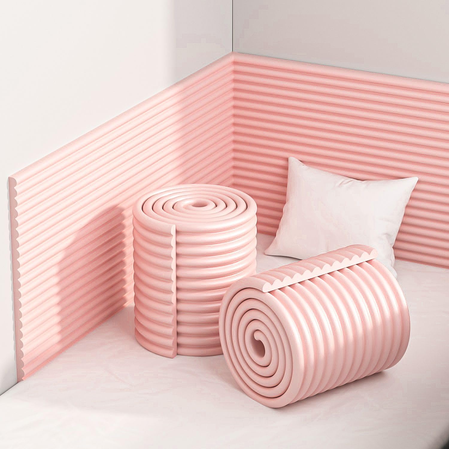 Padded Wall Panels for Children's Rooms - 200cm, Self-Adhesive Wall Cushions, 1.2cm Thick Anti-Collision Wall Covering for Beds, For Living Room Bedrooms and Playrooms,Pink