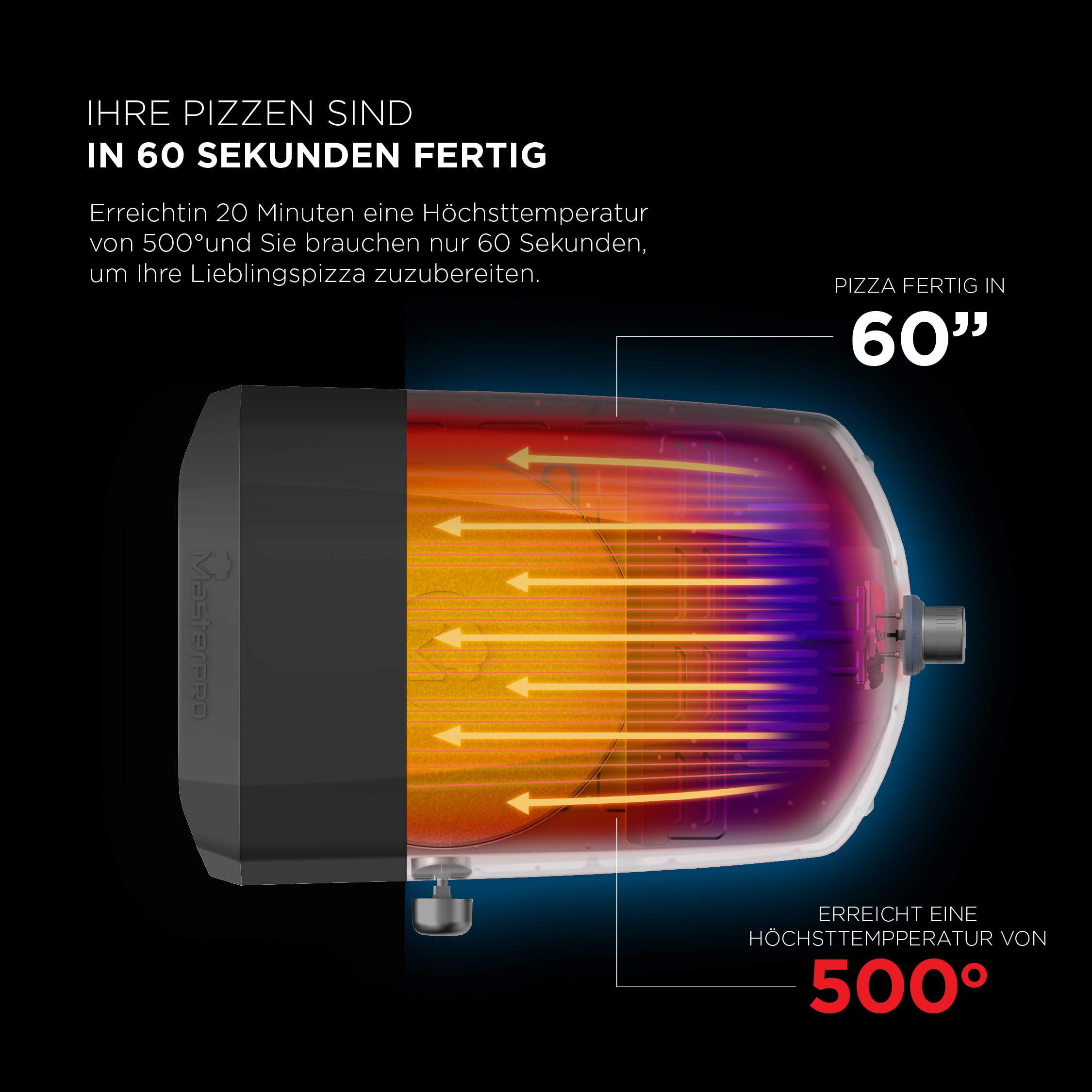 MasterPRO Napoli Four à pizza portable à gaz 500 °C 60 secondes avec sac et plateau en pierre