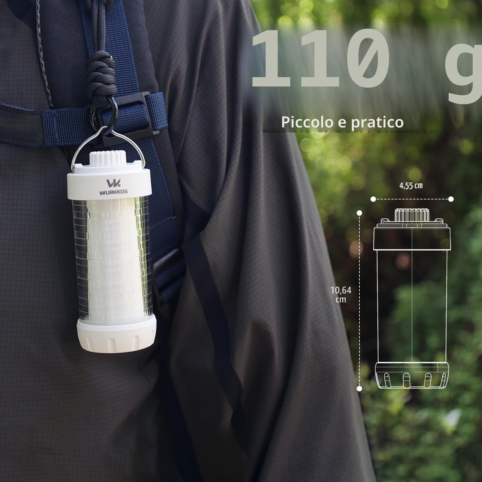Wurkkos CL01 Lanterna LED da campeggio per esterni, 550 lumen, power bank 5000 mAh ricaricabile con batteria, luce da campeggio con magnete, fino a 300 ore di autonomia, lanterne da campeggio
