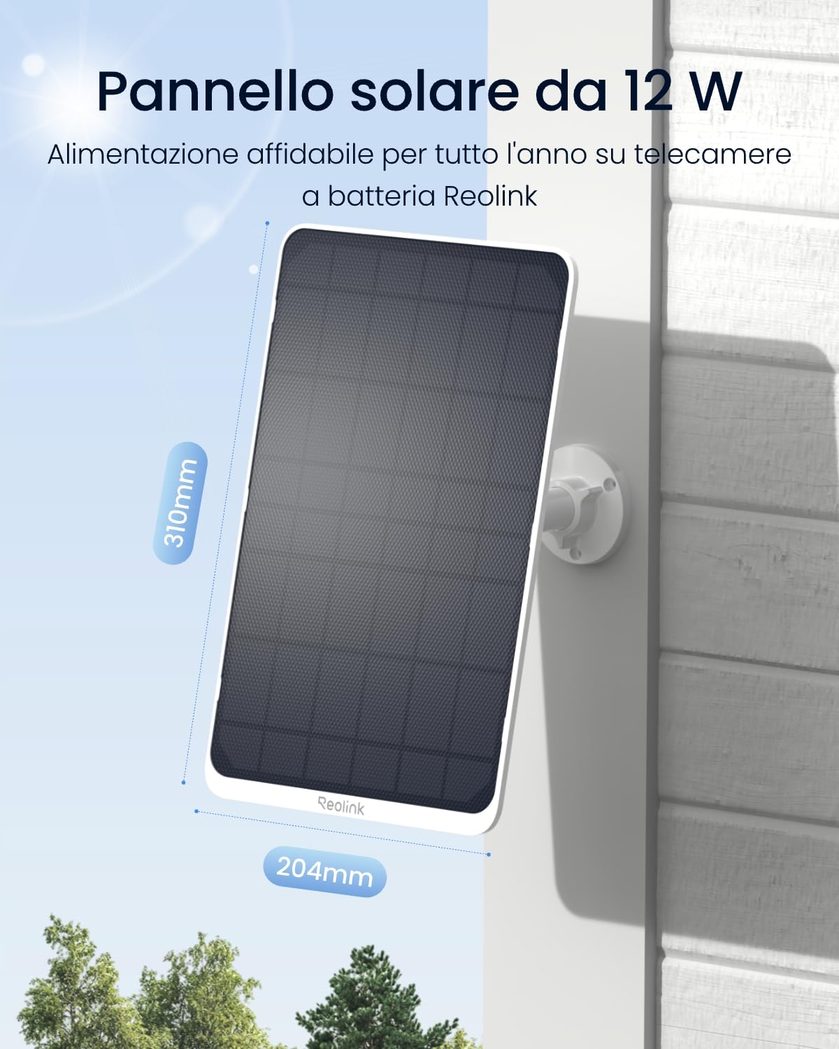 Reolink Pannello Solare da 12W per Telecamera di Sicurezza Wireless da Esterno, con Cavo da 4 Metri e Staffa Regolabile a 360°, Colore Bianco, Resistente alle Intemperie IP65