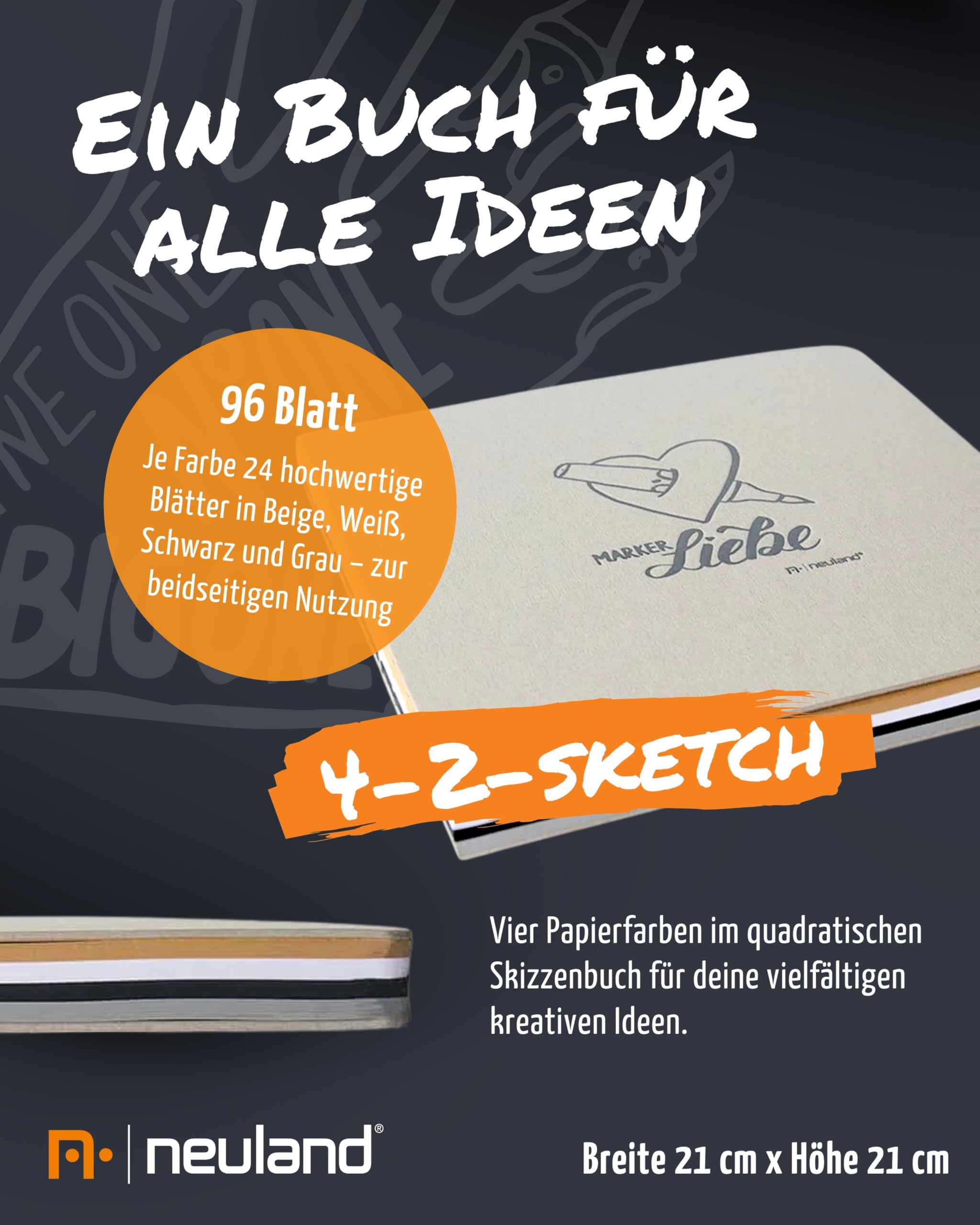 Neuland Metallic Moments Set I 5 Metallic-Marker mit Keilspitze 2-6 mm inkl. Skizzenbuch & Stiftemäppchen I Nachfüllbare, ergonomische Marker & Zubehör I Ideal für kreative Visualisierungen
