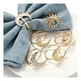 Juego de 6 servilleteros dorados con luna y sol, servilletas, anillo dorado, decoración de mesa, servilletas, anillos de nafín, anillos para boda, Navidad, Acción de Gracias