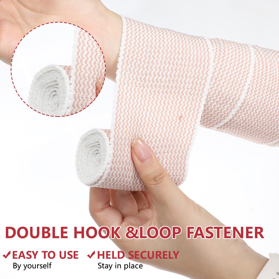 6 Pack 3 Inch Elastic Bandage Wrap with Self-Closure Compression Wrap Bandages for Arms and Elbows, Red Trim — Amazon image 3