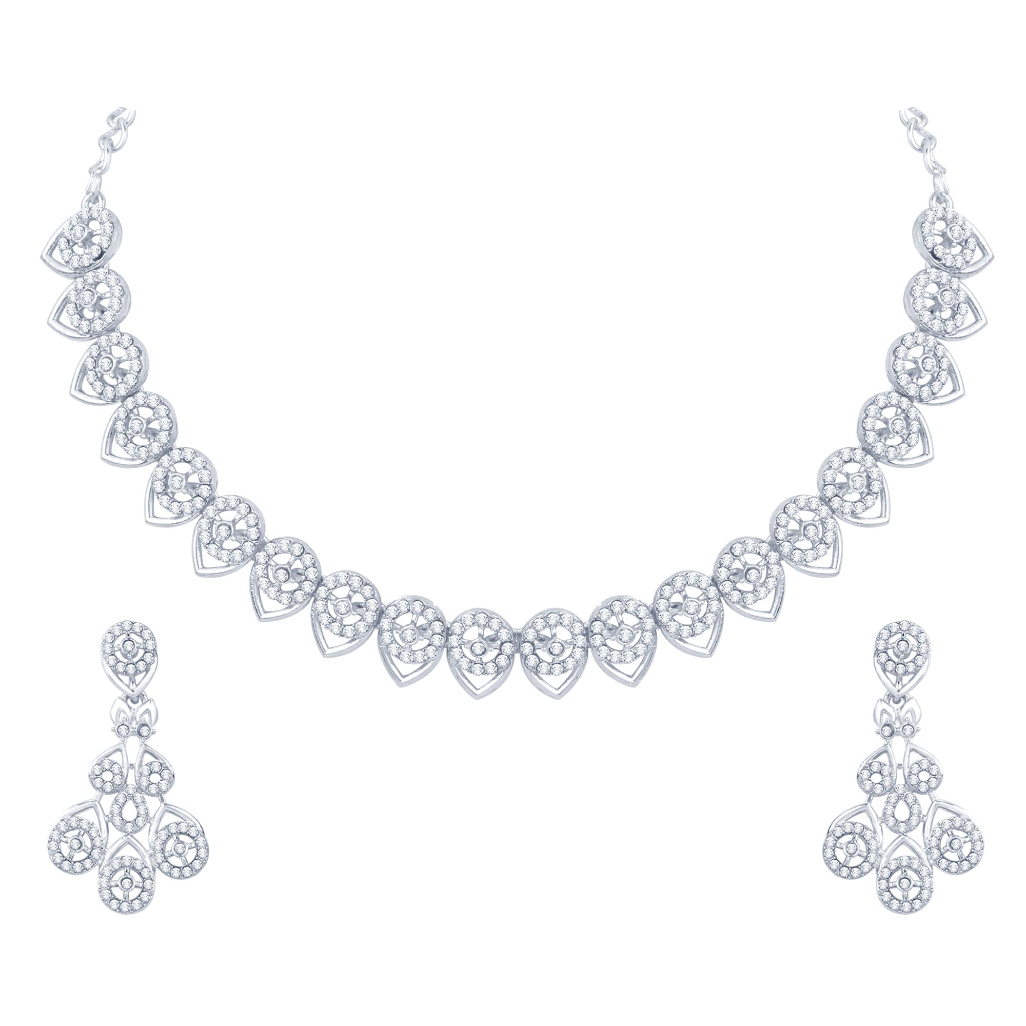 Atasi International Silver Plated American Diamond AD Necklace Jewellery Set with Earrings for Women Suited for Wedding, Party, Engagement & Ocassional Wear (R5816) (B0CQWGZXG9) Amazon Price History, Amazon Price Tracker