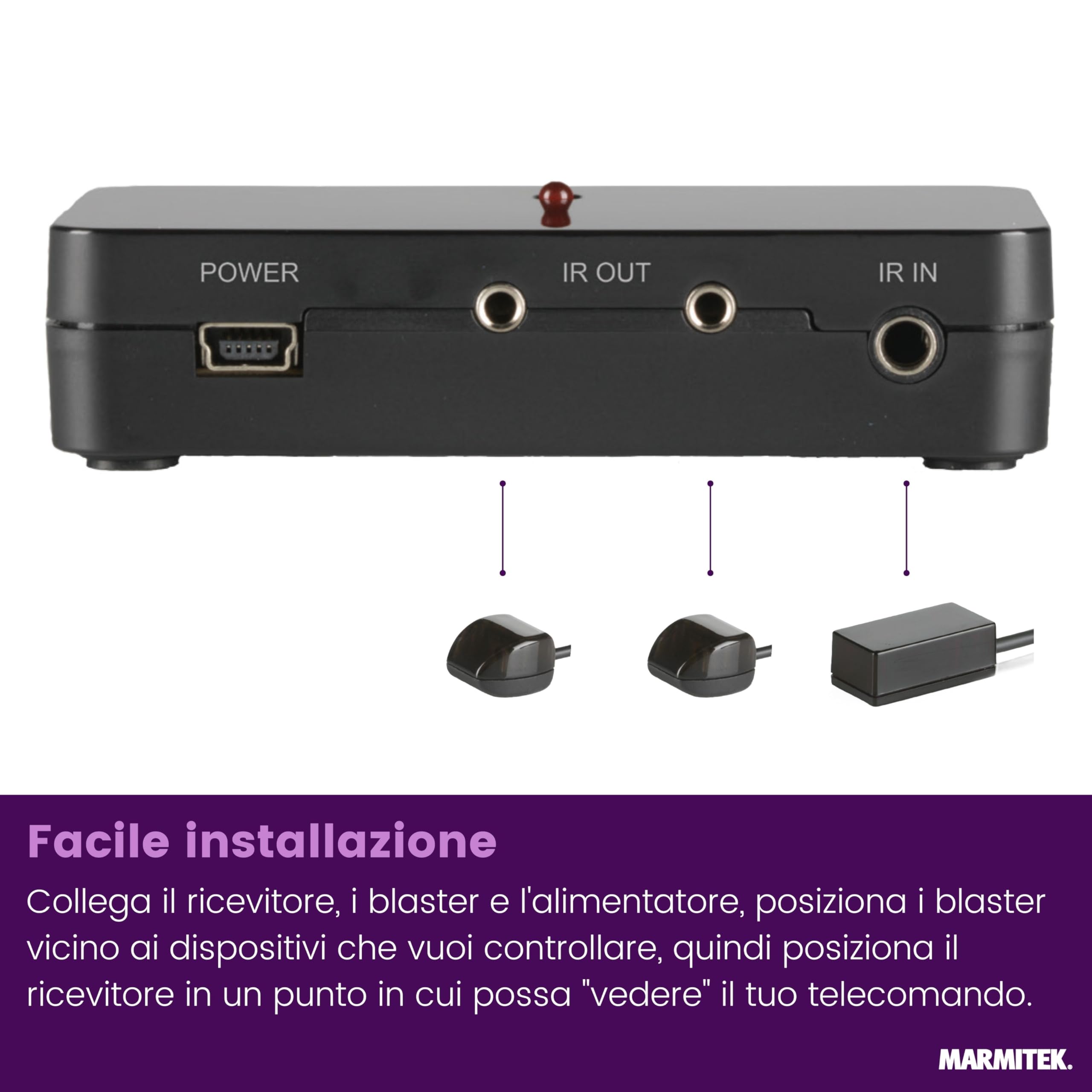 Ripetitore Infrarossi - Marmitek Invisible Control 6 XTRA - Funzionamento dei Dispositivi in ​​un Armadio Chiuso - Compatibile Con Tutti i Decoder TV Europei - Ricevitore Extra Piccolo - LED Blaster | Ripetitore IR per dispositivi nel mobile, 2 LED blaste