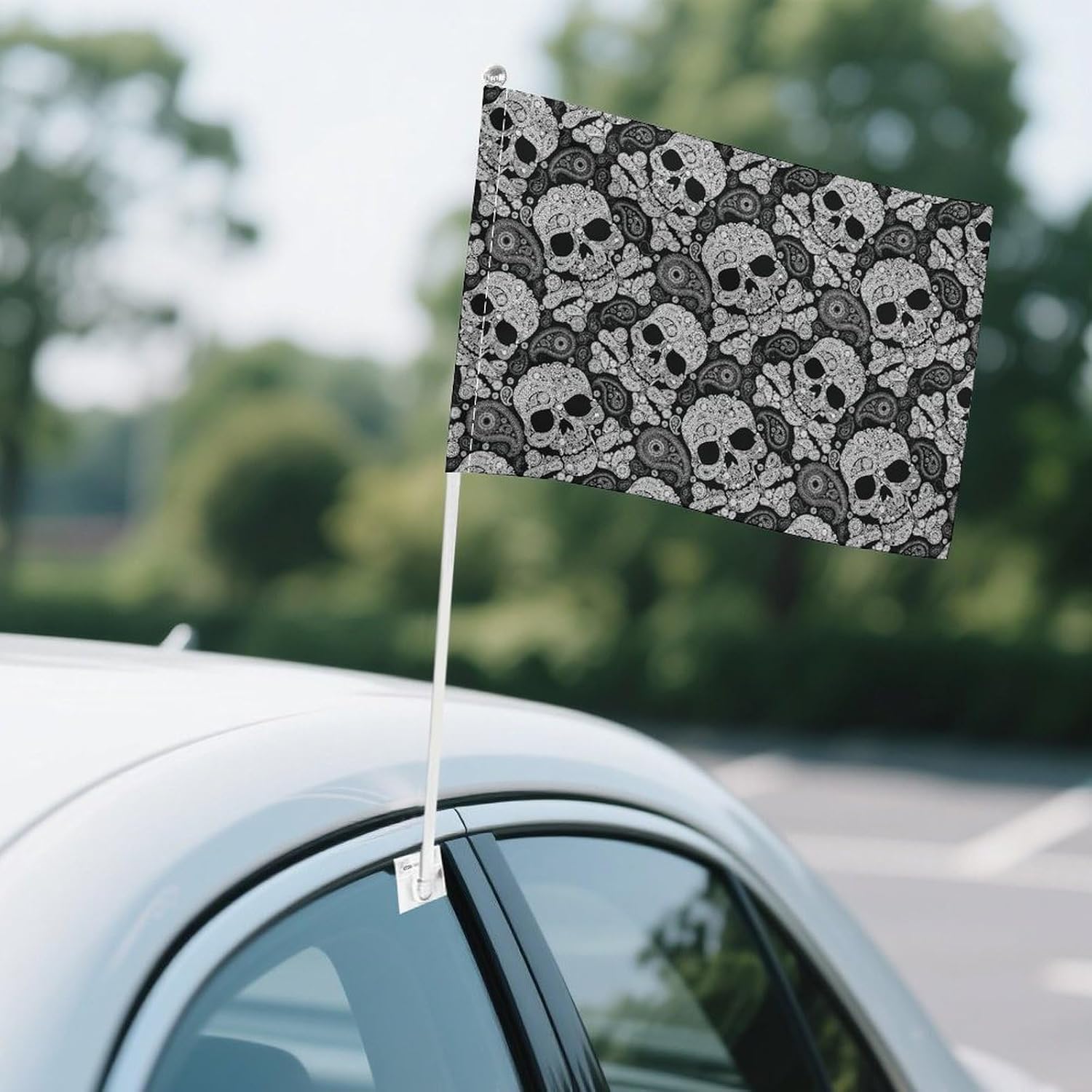 Skull And Paisley Car Flag Polyester Clip Flags Mini Handheld Banners for Auto Outside Travel Decor image 4