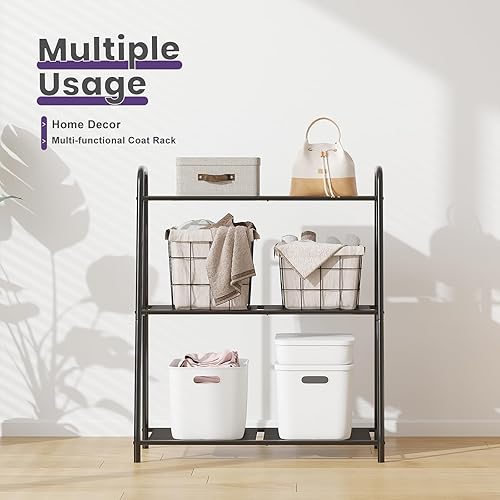 Miniatura 6 de Soporte esquinero de 3 niveles, estante de metal negro para macetas, estante resistente para interiores y exteriores (negro, 3 niveles)