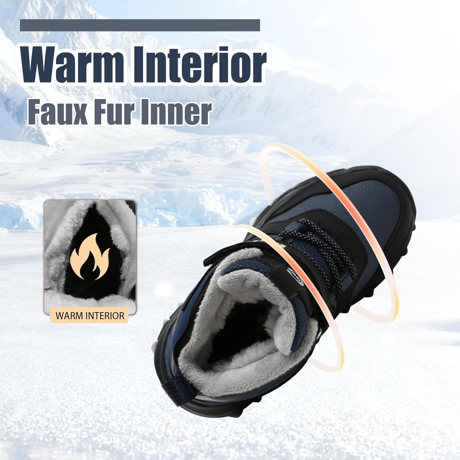 Kids Snow Shoes with Foldable Crampons Anti-Slip Insulated, Adjustable ‌Hook & Loop‌ Waterproof Winter Ankle Boots for Boys Girls Youth Children