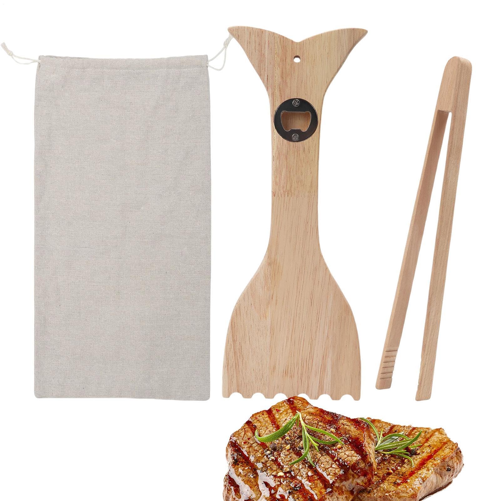 Holzgrillschaber, natürlicher Grillreiniger aus Holz, 35 x 12 x 1,5 cm, kratzfestes Rostwerkzeug, integriertes Flaschenöffnerzubehör, ideal für Raucher, Grillen im Freien und Enthusiasten