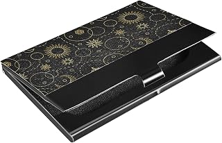 ALAZA Capa com suporte de cartão de visita divertida Sun Moon Stars Space para mulheres, homens, couro PU e metal com clipe