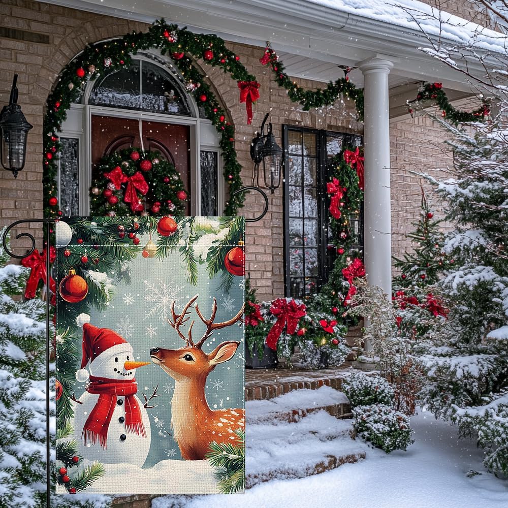 Winter Snowman Snowflake Garden Flag 12x18 Inch Double Sided Reindeer Christmas Yard Outdoor Flag House Holiday Outside Decoration - Image 3