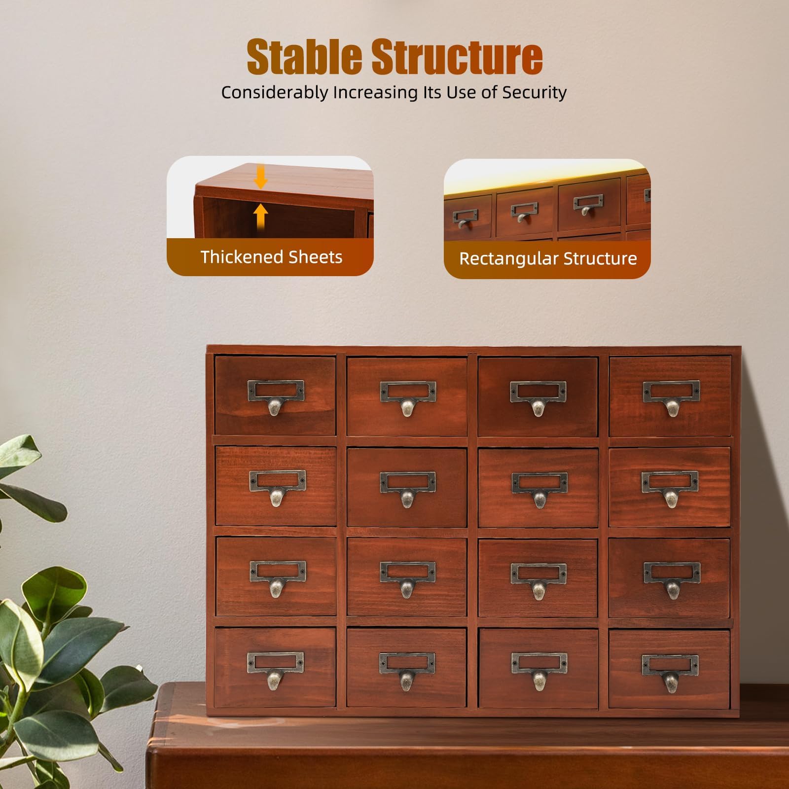 Cassettiere Tradizionali per Erbe Aromatiche, Tavolo da Tavolo Vintage in Legno Massello, per L'Organizzazione di Mobili per Ufficio Domestico