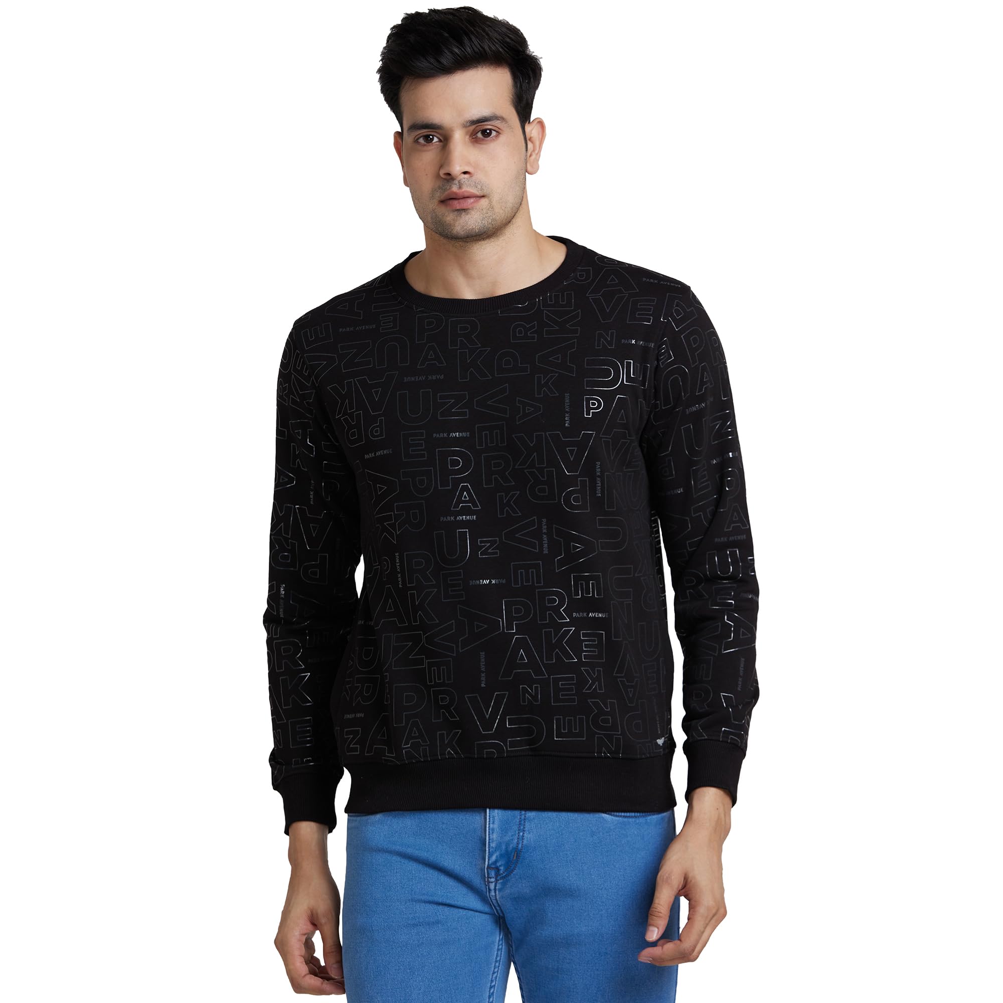 park avenue Men Slim Fit Print Pattern Cotton Polyester Blend Full Sleeve Round Neck Casual Sweatshirt-picture-16