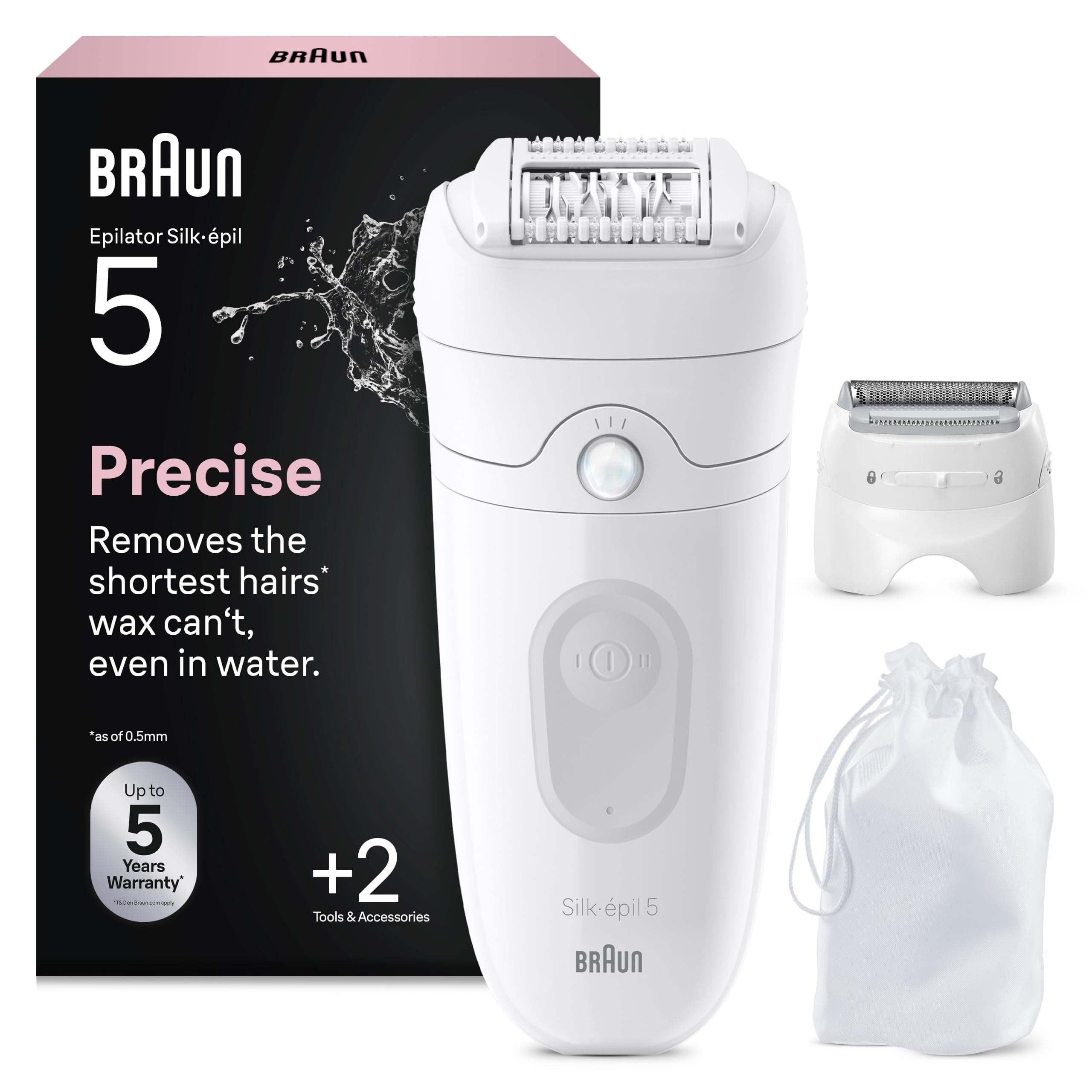 Braun Silk Epil 5 Epilatore Elettrico Donna, Rasoio Elettrico Donna Per Una Epilazione Semplice, Wet & Dry, Pelle Liscia a Lungo, Con Testina Per Rasoio e Cappuccio Rifinitore, 5-041