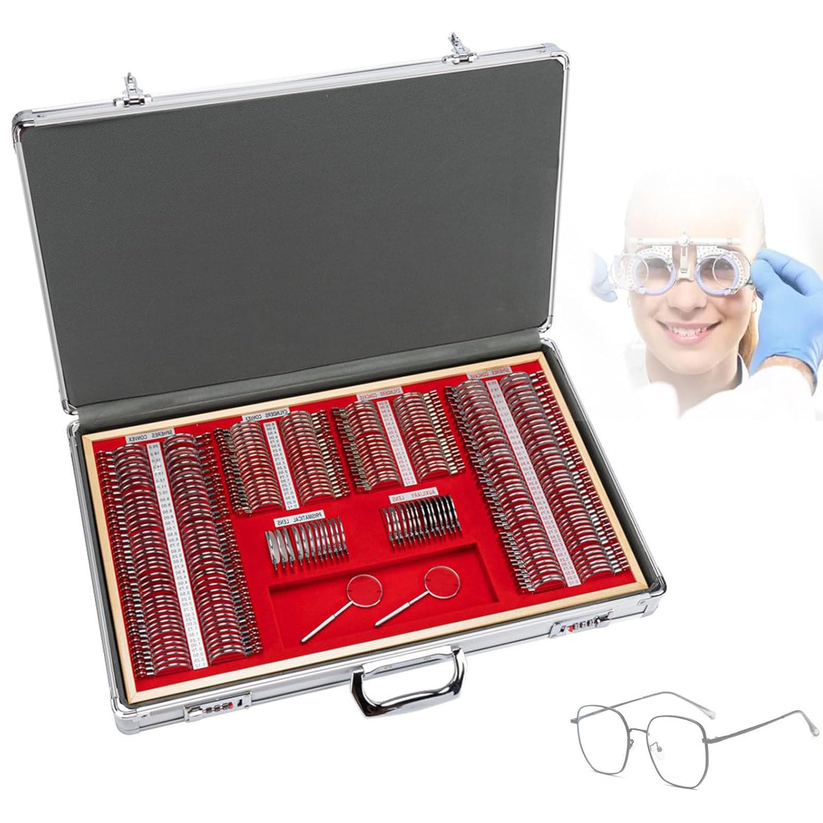 Eiwitany Eye Trial Lens Set, 266 Pieces Clear Aperture Optical Lenses, Clear Field of View, Portable Eye Test Box for Optical Shop Use