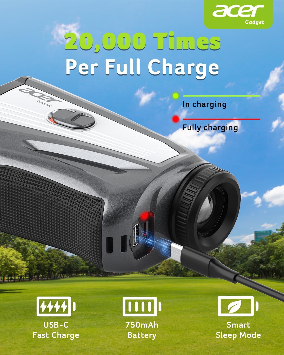 Acer Gadget Golf Rangefinder with Slope - 1200/1700Yards Laser Range Finder for Golfer, 6X Magnification Rangefinders Golf with Flag Pole Locking Vibration, Rechargeable Magnetic Gifts for Golfers - Image 7