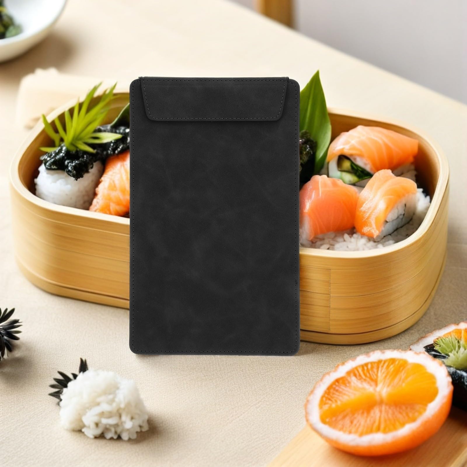 VALICLUD 4 Piezas Carpeta para Menú Negro de Cuero Sintético Clip Magnético y Mecanismo de Volteo Elegante para Uso Frecuente en Experiencias Gastronómicas
