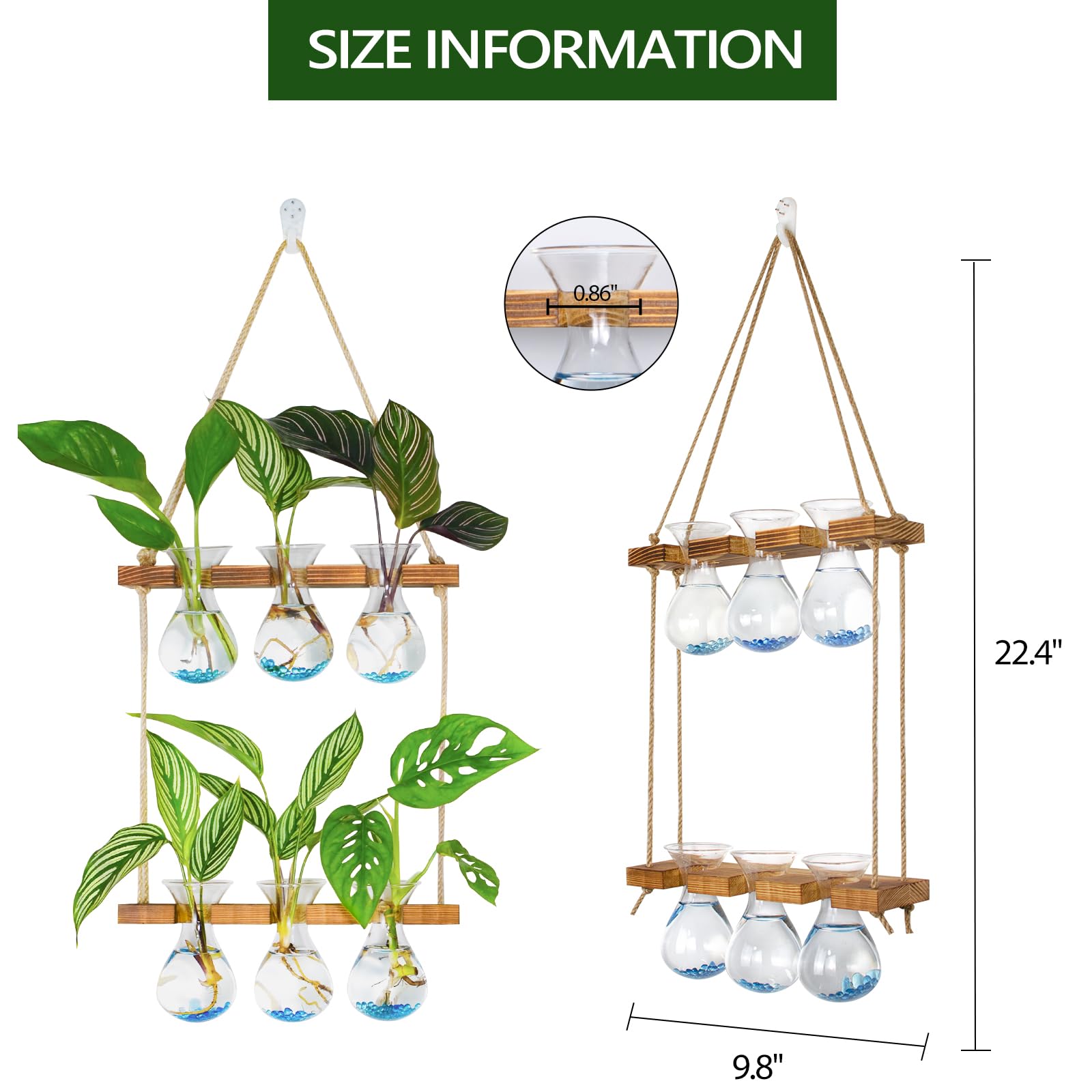 XXXFLOWER Wall Hanging Plant Propagation Station with Wooden Stand 3 Bulb Vase 2 Tiers Glass Planter Stations for Hydroponic Plant Cuttings Home Garden Wedding Decoration - Image 2