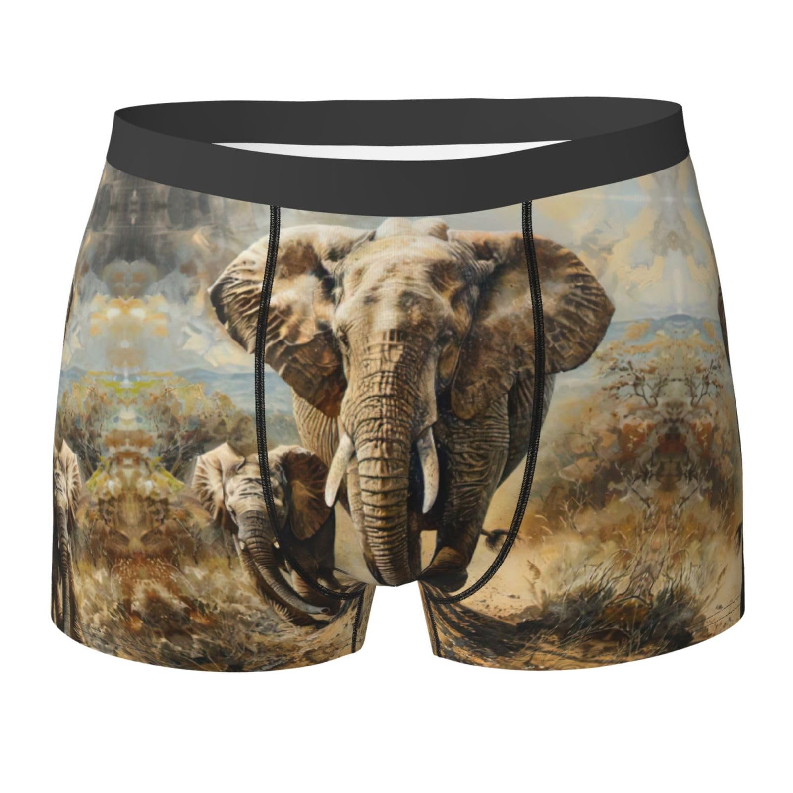 Wurton Unisex Black Old Elephant And Young Elephant Print Men's Boxer Briefs Trunks Underwear Soft Comfortable Bamboo Viscose, M