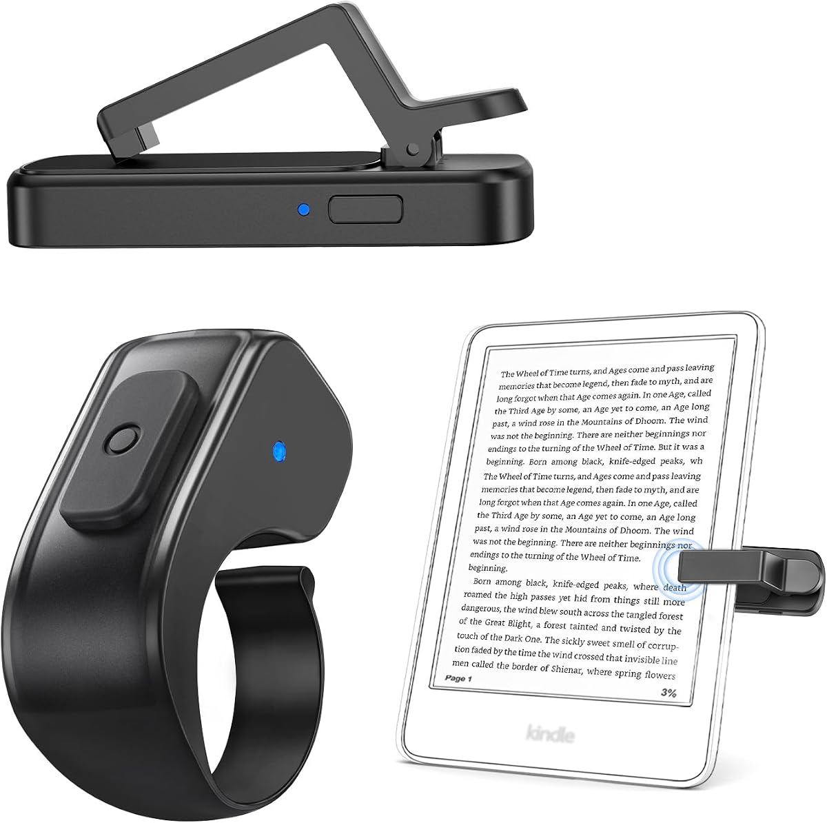Case-Friendly Page Turner Ring for Kindle Paperwhite Oasis Kobo eReaders | Camera Camcorder Remote Controls, Page Turner Clicker for iPhone ipad Tablets with Storage Bag