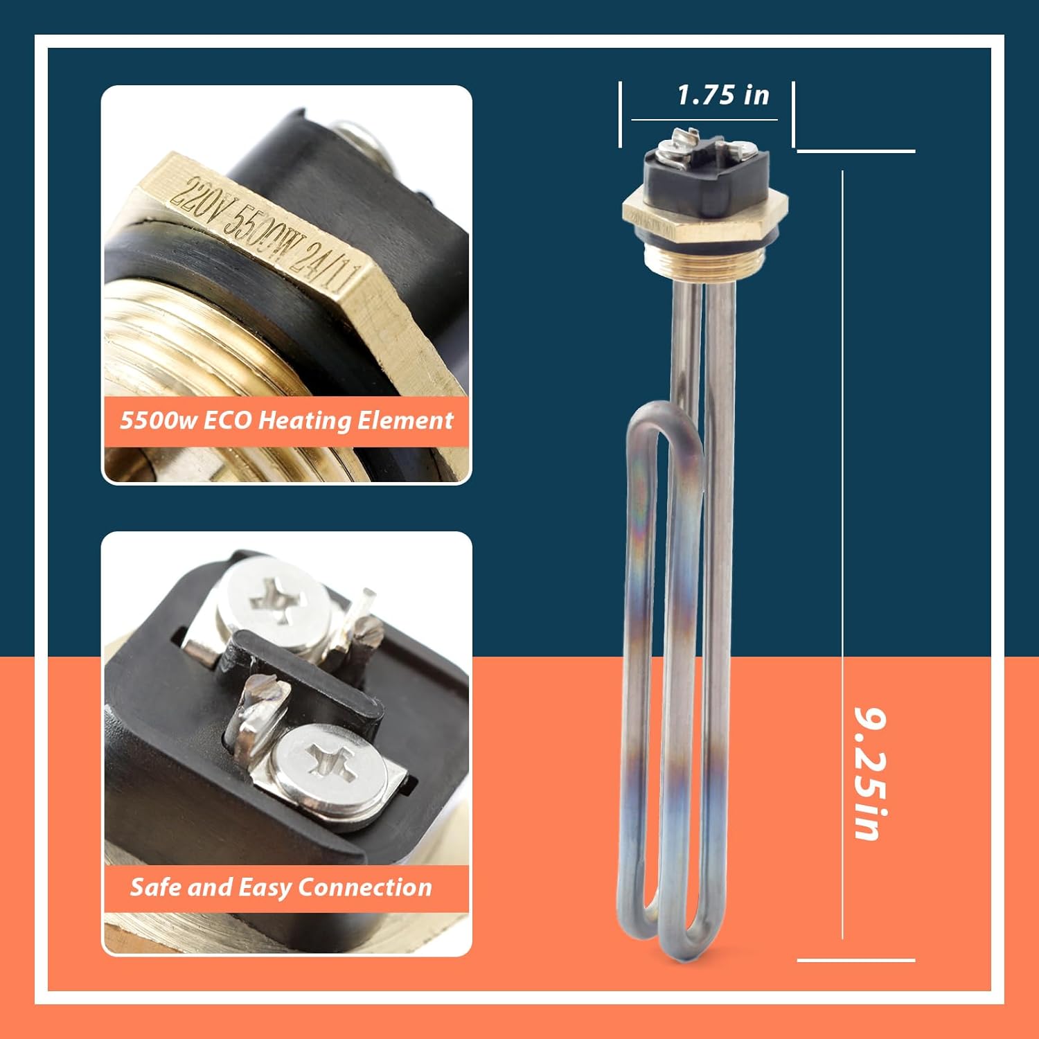 2Pack HE 55220 Titanium Water Heater Element Replacement for Ecosmart ECO POU 6 ECO 8 ECO 11 Smart Electric Tankless Water Heater Heating Element 5.5KW 220 V/6KW 240 V