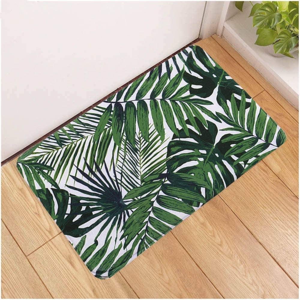 hjbjb Home Doormat, 3D Print Entrance Door Mat, Welcome Water-Absorbent, Non-Slip Welcome Rug, Indoor Outdoor Entrance, Washable Kitchen Floor, Home Decor, Multipurpose, Green Leaf