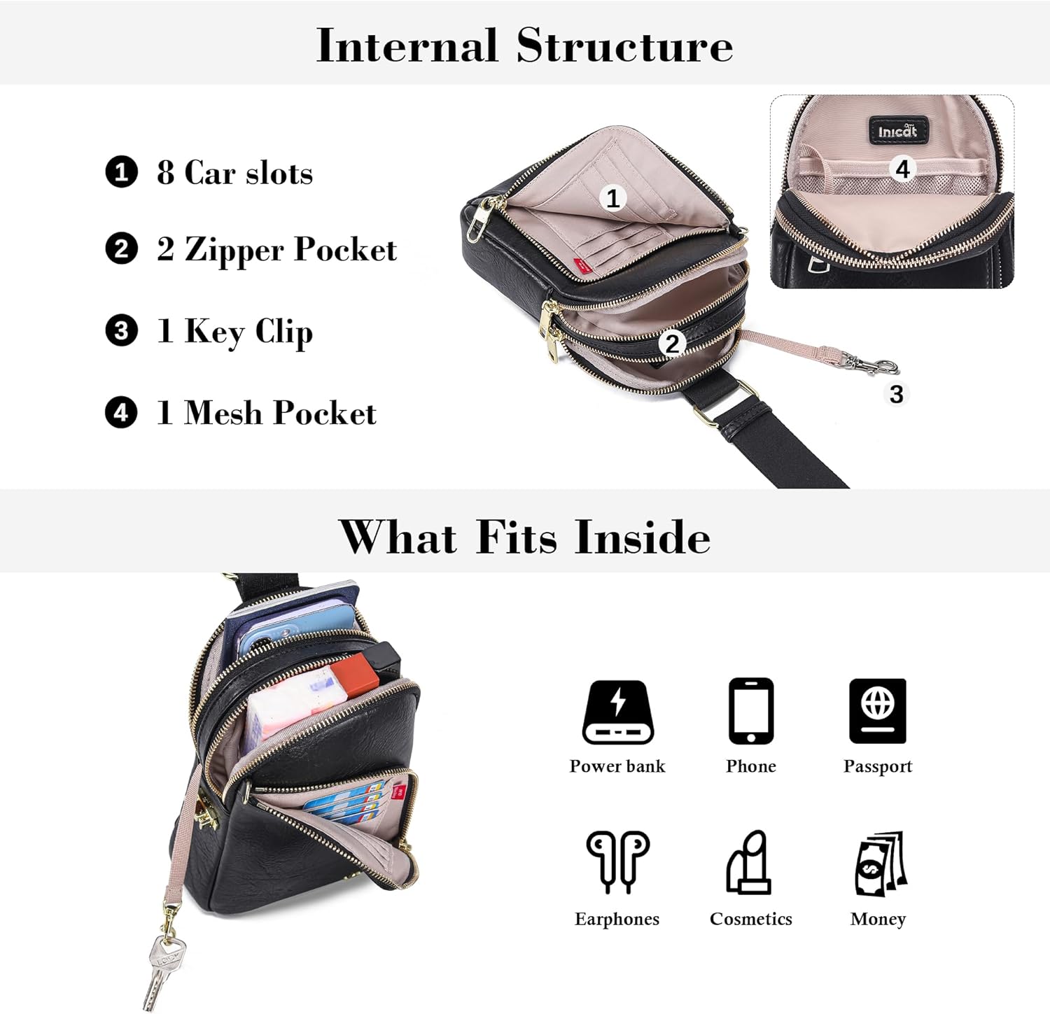 INICAT RFID Blocking Sling Bag, Anti Theft Crossbody Bag for Women, Travel Fanny Pack Style Purse, Vegan Leather - Image 5