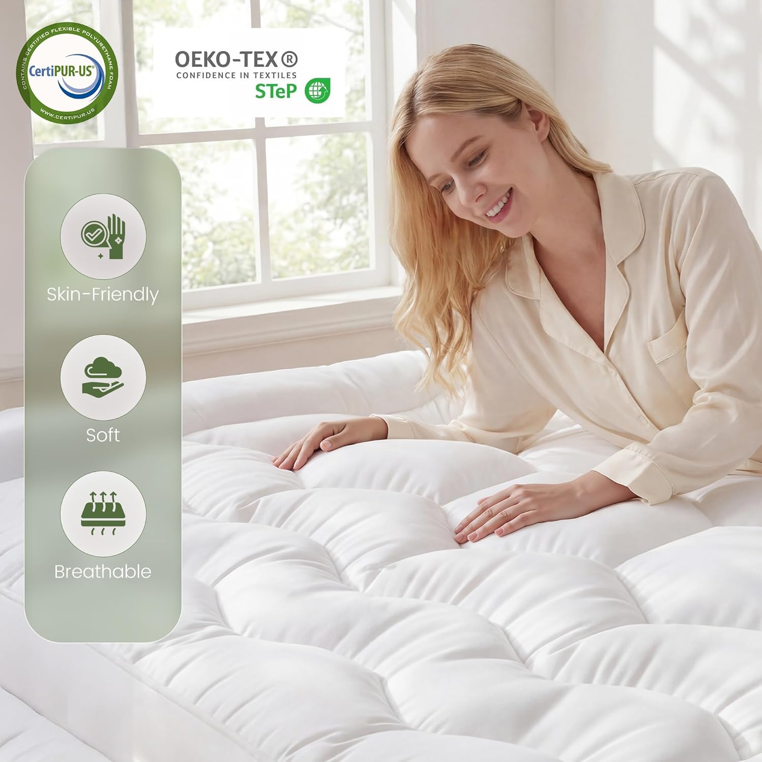 King Size Mattress Topper, 3 Inch Hybrid Filling for Balanced Sleep, Extra Thick Mattress Topper with Breathable Cover, Universal Fit for Bedrooms, Guest Rooms & RVs