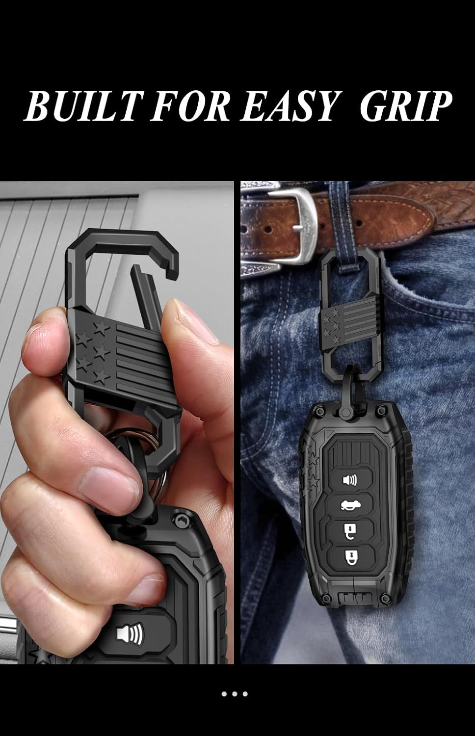 USA Flag-Inspired Hevay Duty Zinc Alloy Key Fob Cover, Keychain, Accessories Compatible with Toyota Tundra 2022-2026, 2025 2026 Camry, Corolla Cross Tacoma 4Runner Sequoia Grand Highlander(Model-A)