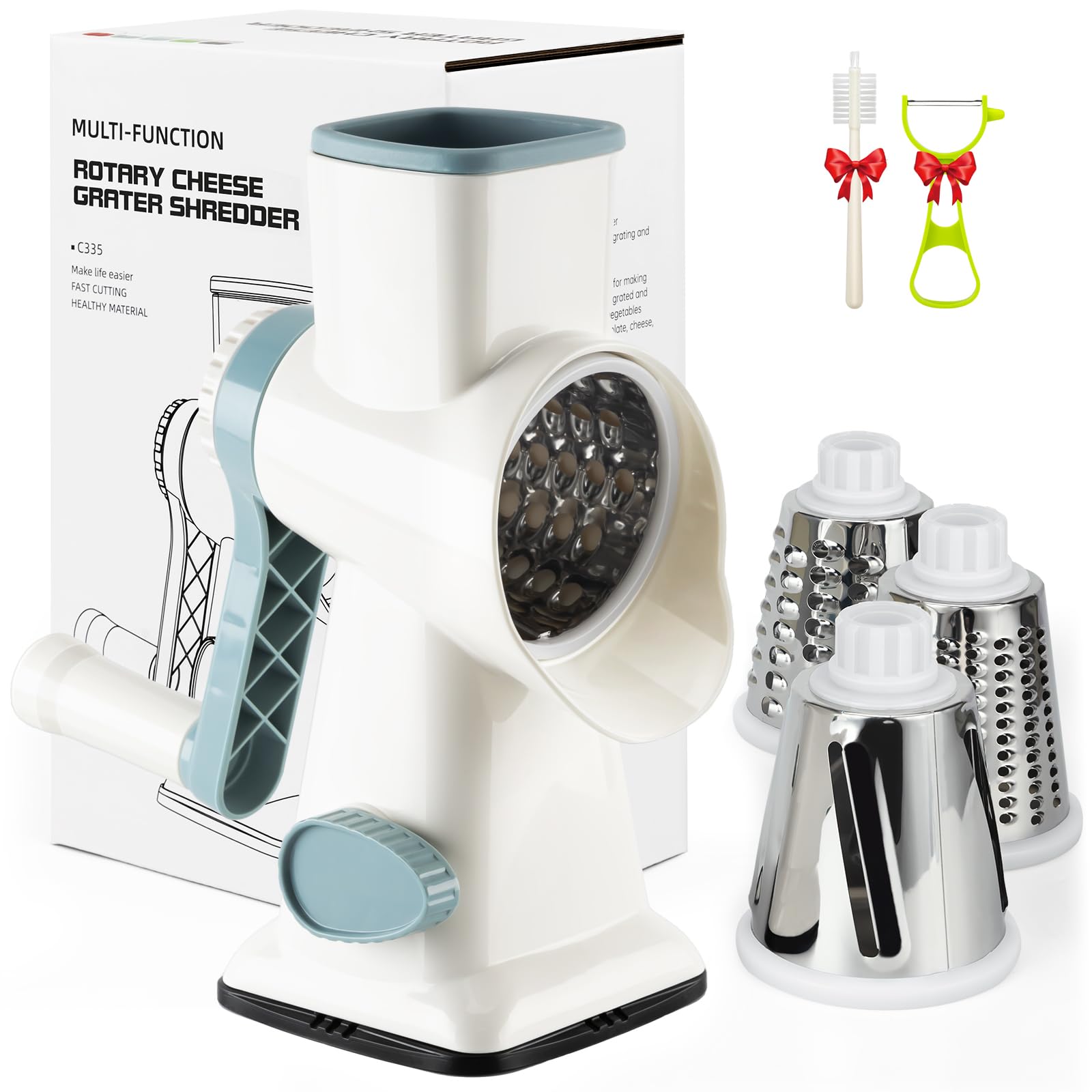 Grattugia Rotante Per Formaggio E Verdure | Con 3 Lame, 12x Pi&ugrave; Veloce | Facile Da Pulire, Senza BPA