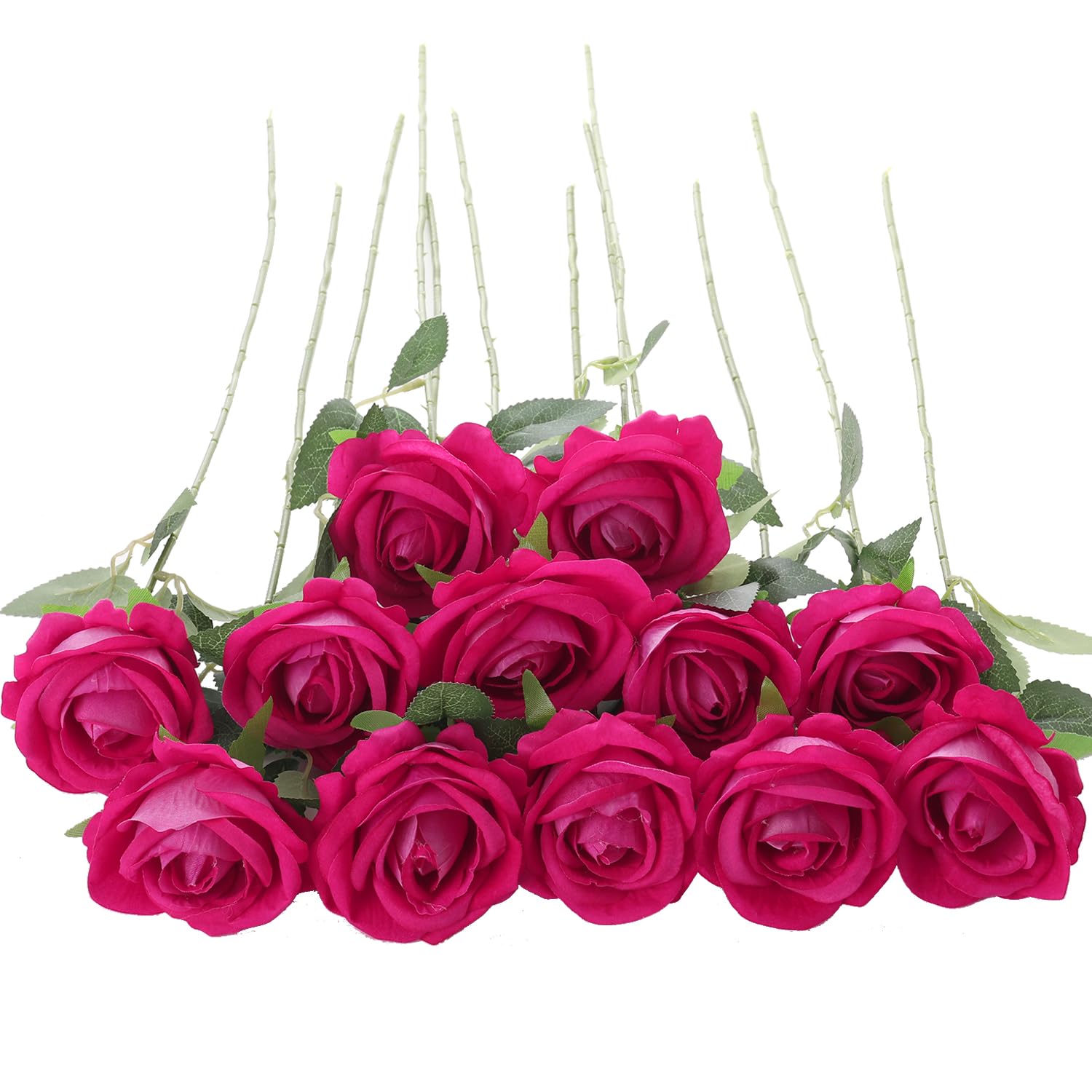 Cloudecor 12Pcs Pink Roses Artificial Flowers Fake Rose Faux Velvet Silk Flowers for Home Wedding Decoration (Pearl Roses - Hot Pink) ﻿ — image 1
