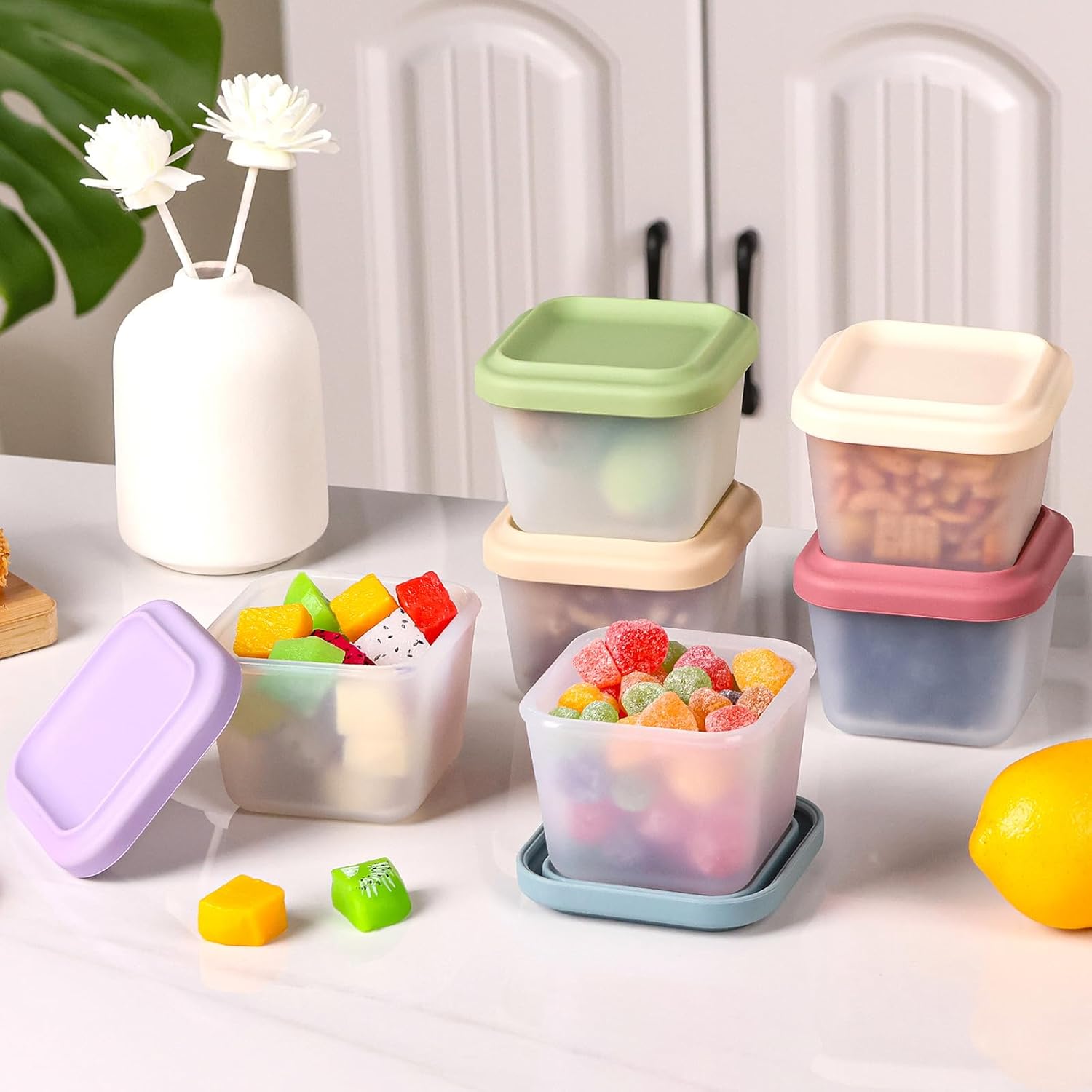 8 Pack 9 oz Silicone Snack Container for Kids, Reusable Silicone Food Storage Containers with Lid, Meal Prep Storage for Fruit, Kids Lunch Box for Travel, Home (Multicolor 8 Pack)