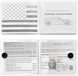 Augeny 2PCS Car Registration and Insurance Holder, Vehicle Essential Document Organizers, Universal Auto Interior Accessories for Most Cars (White/White Flag)