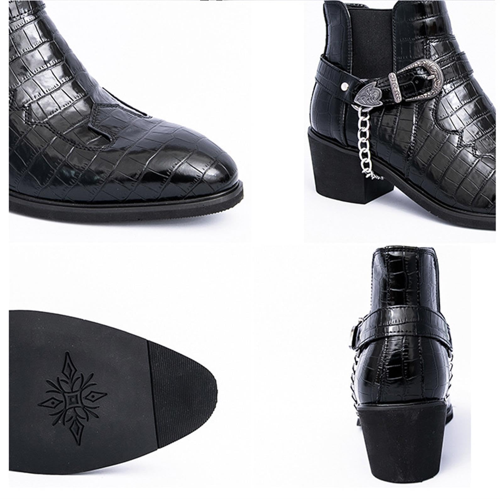 Stivaletti Chelsea Uomo Effetto Coccodrillo con Catena e Fibbia | Scarpe Uomo Stivaletti Western Eleganti Punta Affusolata Comode Suola in Gomma Resistente Ideali per Feste e Occasioni