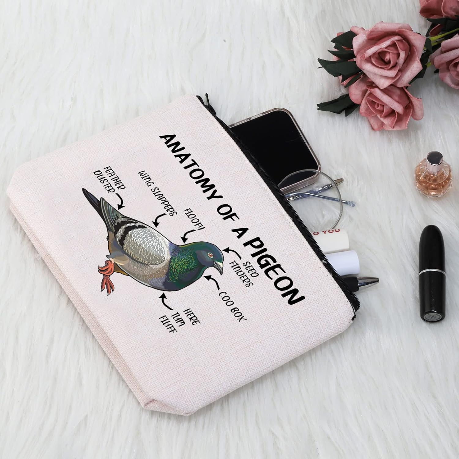 G2TUP Pigeon Lover Gift: Anatomy Of A Pigeon Makeup Bag - White, Zipper Travel Bag - Image 4