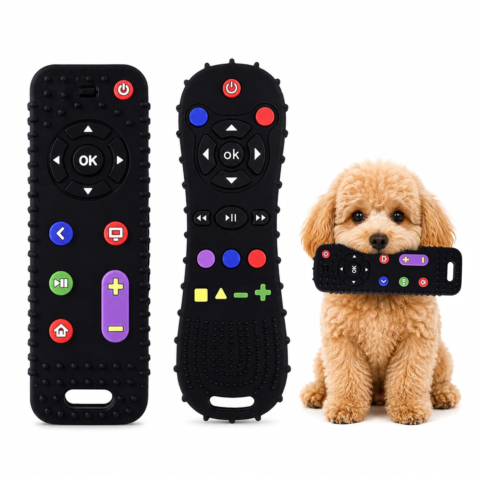 EOAMGO 2 Pack Puppy Teething Toys Remote Control Shape, Puppy Chew Toy for Puppies, Dog Toy for Small Dogs, Interactive Boredom Silicone Chew (Black)