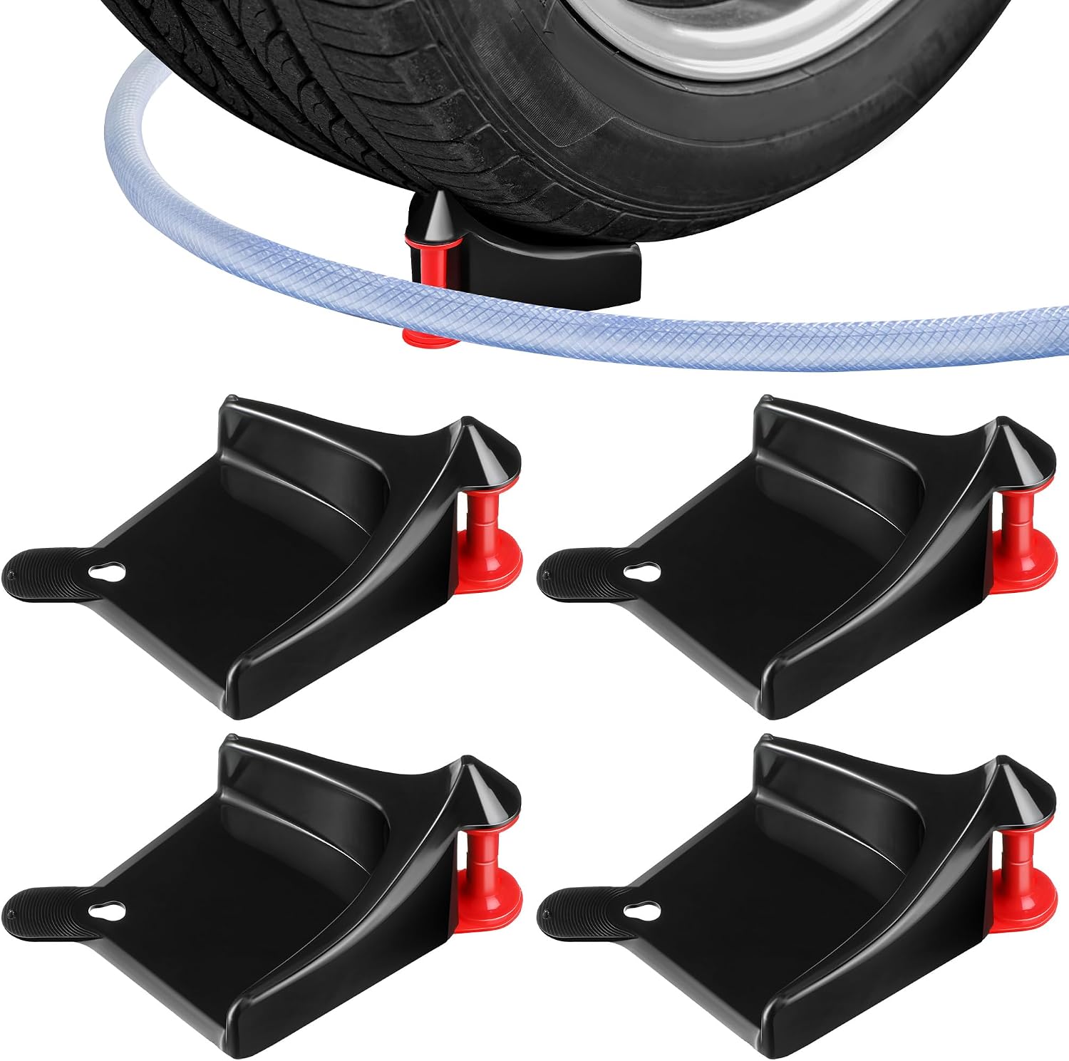 Dreyoo 4 Pcs Car Hose Guide, Tire Hose Roller for Car Washing, Detailing Tire Hoses Guide Preventing Pressure Washer Hoses Stuck Under The Wheels, Plastic Wash Tool to Avoid Snagging(Black)