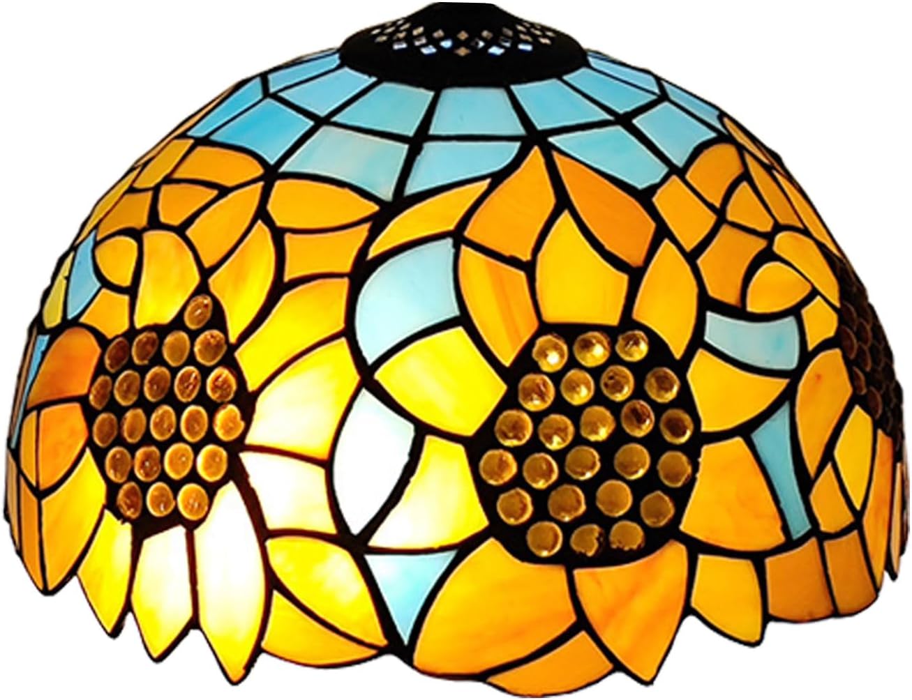 Tiffany Lamp Shade Replacement, Only 12-Inch Stained Glass Lampshades, Vintage Dragonfly Flower Leaf Light Cover Suitable for Table Lamp Pendant Lamp Ceiling Lighting Home Decor,Sunflower