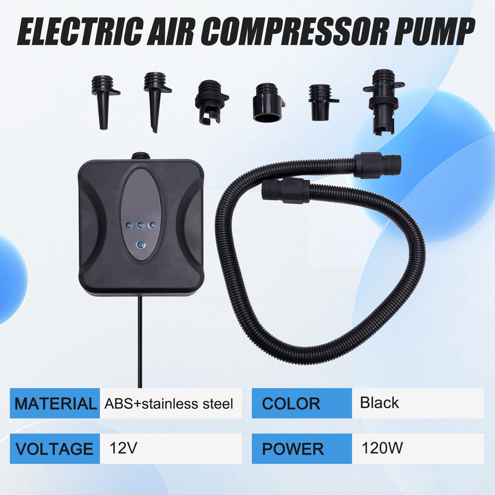 Inflador de aire portátil de 20 PSI con 6 adaptadores