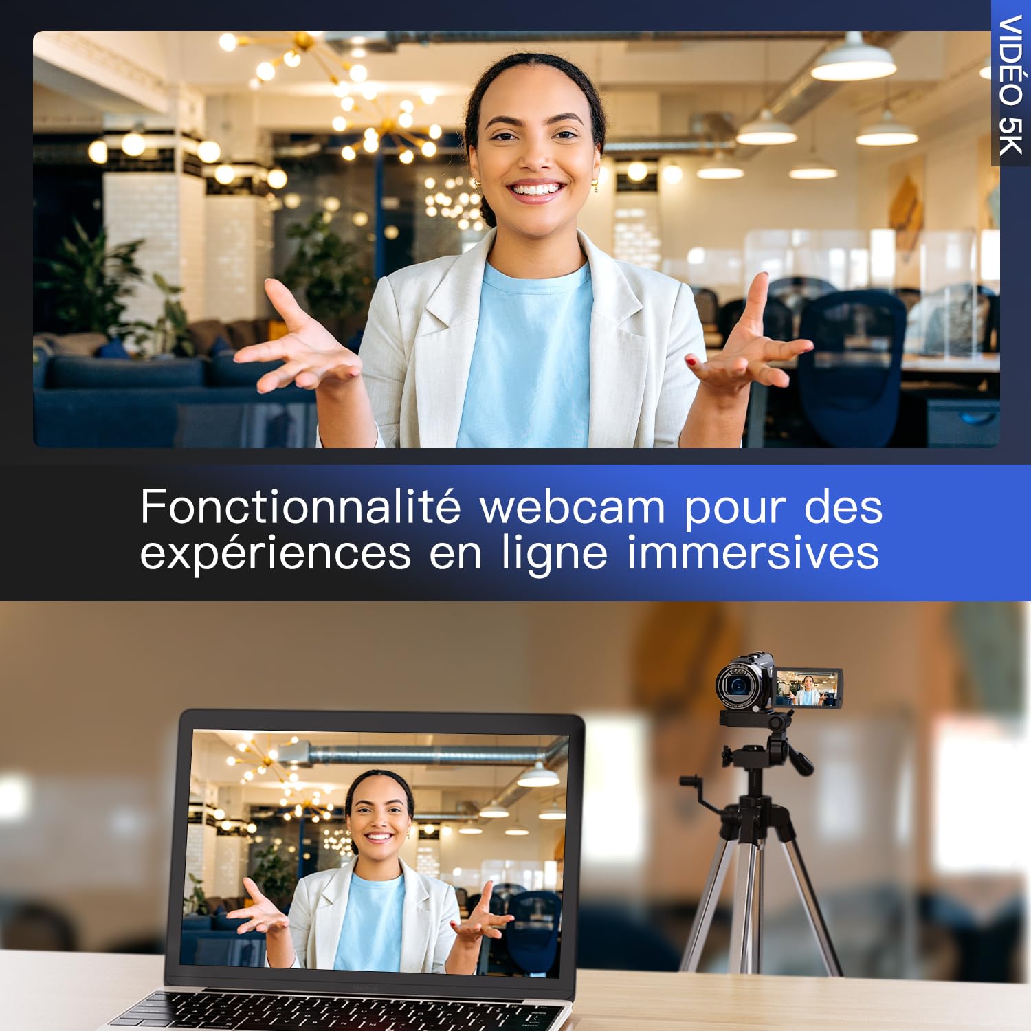 NBD Caméscope 5K 48MP F1.8 WiFi - Écran Orientable 270° & Zoom 16x - Youtube Vlogging Kit, Micro + 11 Filtres, 277g (Marron foncé)