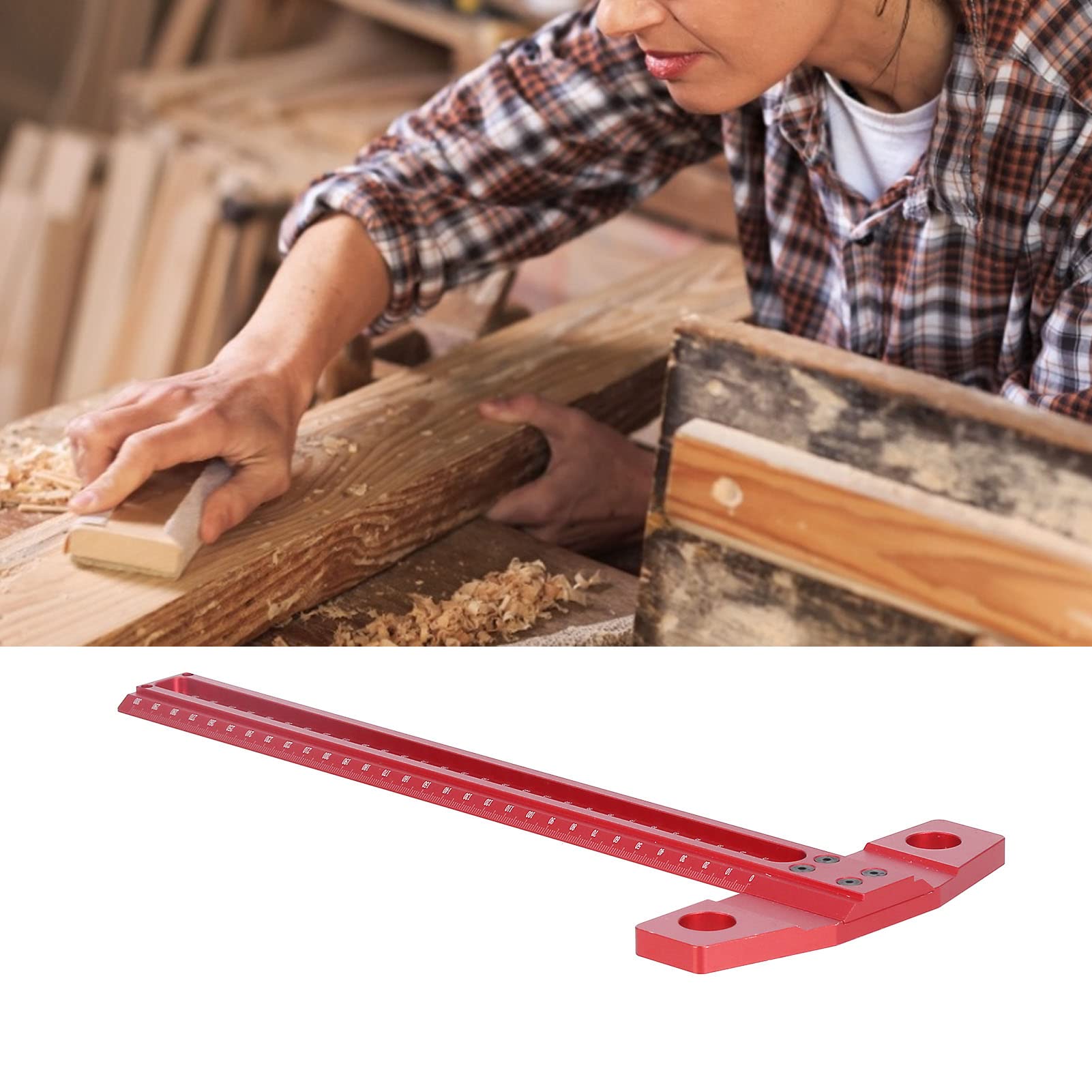 Righello Quadrato a T in Lega di Alluminio 300mm per Lavorazione del Legno Strumento di Misurazione Rosso Precisione 1mm