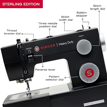 SINGER HD 4432 Sterling Edition High Speed Sewing Machine +Accessory Kit |32 Built-In Stitches Deliver 110 Stitch Applications | 50% More Power for Thick Fabrics, 1100 Stitches/Min, 1-Step Buttonhole