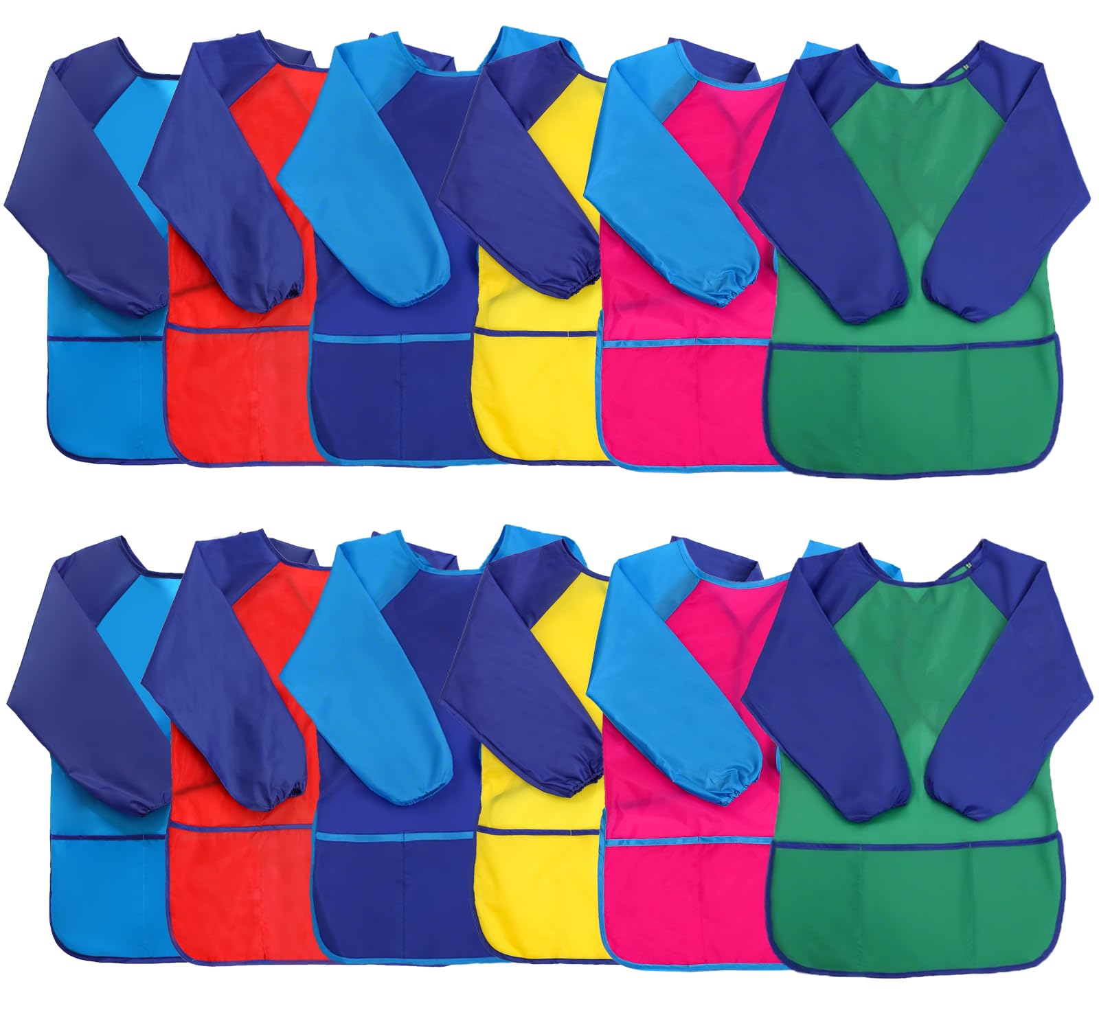 XIEJINJIA 12 Pack Kids Art Smock with Long Sleeve 3 Roomy Pockets Artist Children Aprons for Age 3-8 Cooking Painting Craft โ image 1