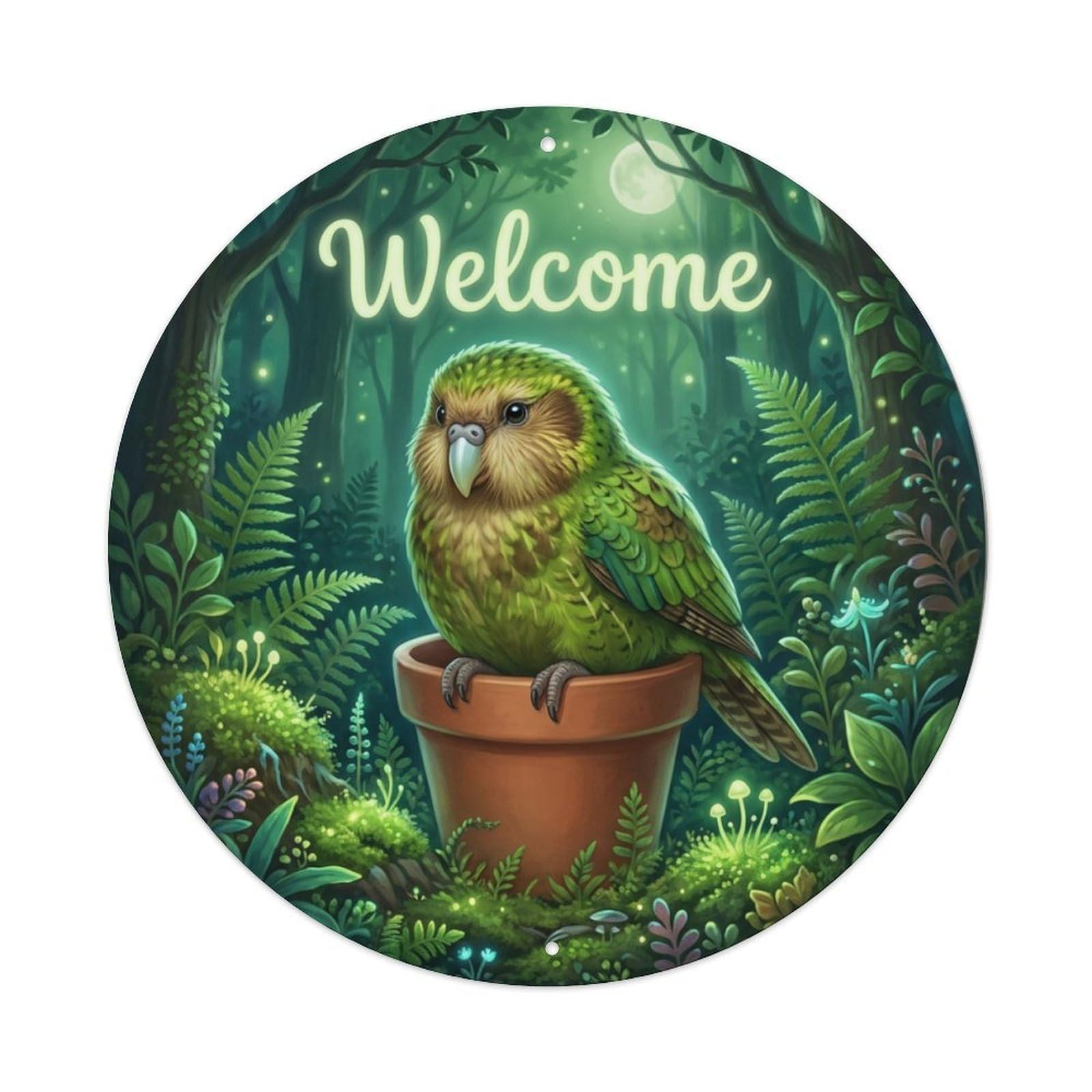 Metal Tin Sign Welcome Kakapo Night Forest