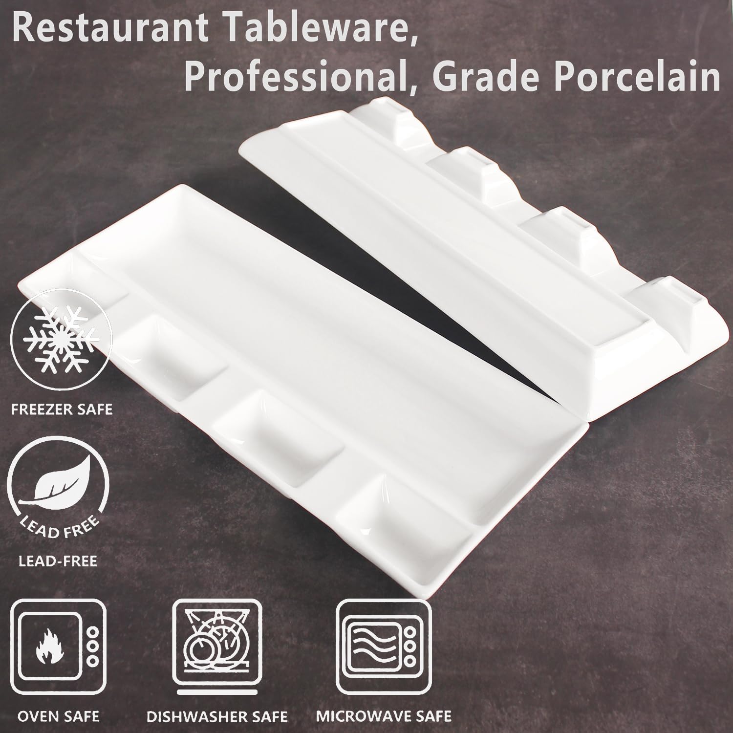 Chip and Dip Serving Set Porcelain Tray Deep Divided Bowl,Set of 2 Divided Platters/Divided Bowls,Lunch&buffet tableware,for Dishwashers,microwaves,ovens safety 13.9 Inch - Image 6