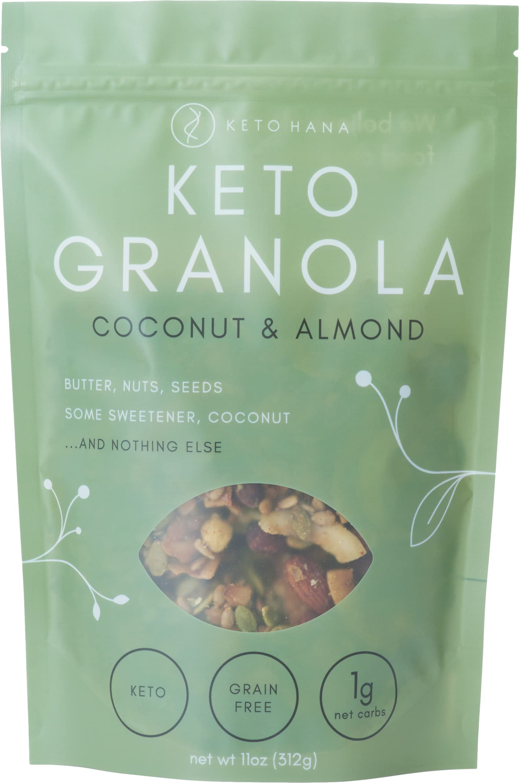 Keto Hana LimitedCoconut & Almond Original Butter Granola - Diet - Dairy Free - No Refined Sugars - Grain Free Granola - 1g Net Carbs Cereal - Healthy Granola Cereal - 11oz