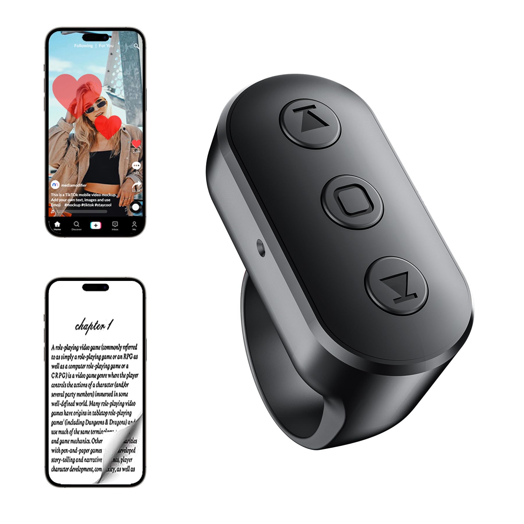 Phone Scrolling Ring for iPhone, Landscape/Portrait Screens Shorts Video Fingertip Wireless Remote Control for TikTok, Instagram, YouTube, Scroller Ring Page Turner Compatible with iPad/Tablet/Android-image-12